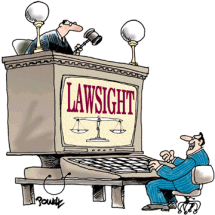 Cartoon - Judge Overseeing Lawyer Looking at LawSight
